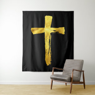 Calligraphy Brush Cross - Modern Artistic Crucifix Wandteppich