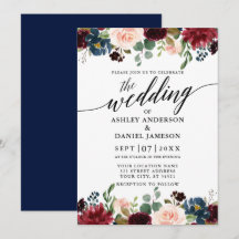Calligraphy Burgundy Bloral Blue Wedding