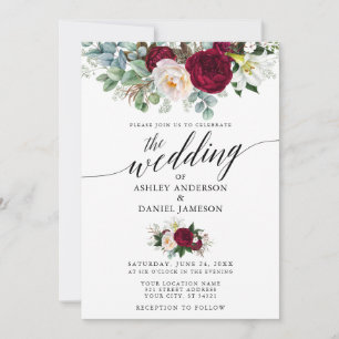 Calligraphy Burgundy Blumengrün Wedding W Einladung