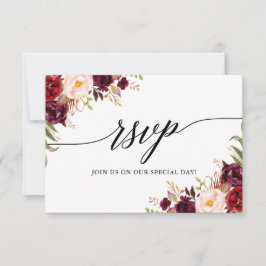 Calligraphy Burgundy Floral Wedding RSVP Meetingka
