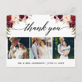 Calligraphy Burgundy Wedding Foto Vielen Dank Postkarte