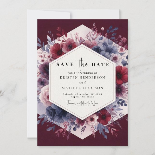 Calligraphy Burgundy Wedding Save The Date (Vorderseite)