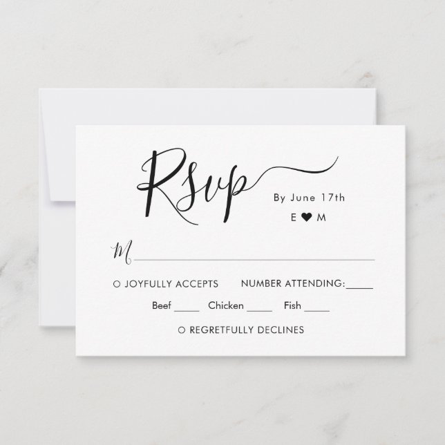 Calligraphy Chic Script Monogram Wedding RSVP Karte (Vorderseite)
