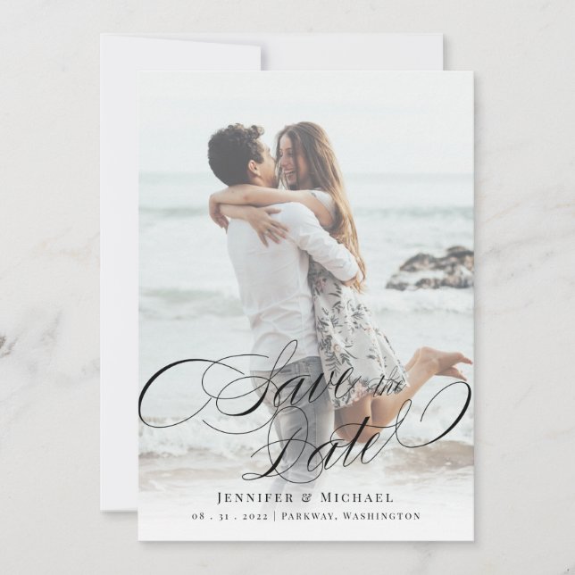 Calligraphy Classic Elegant Wedding Save the Date (Vorderseite)