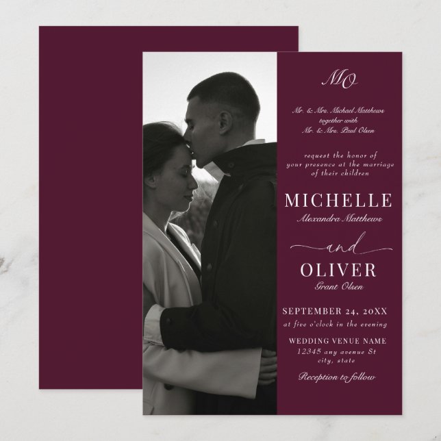 Calligraphy Classic Foto Elegante Hochzeit Einladung (Vorne/Hinten)