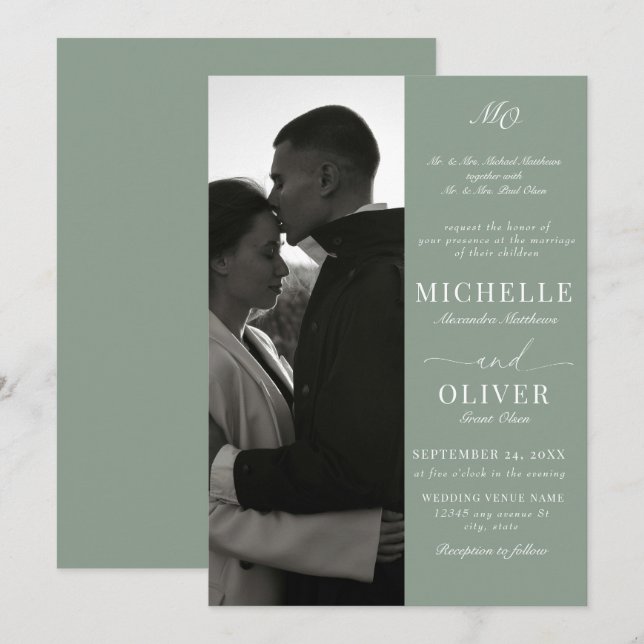Calligraphy Classic Foto Elegante Hochzeit Einladung (Vorne/Hinten)