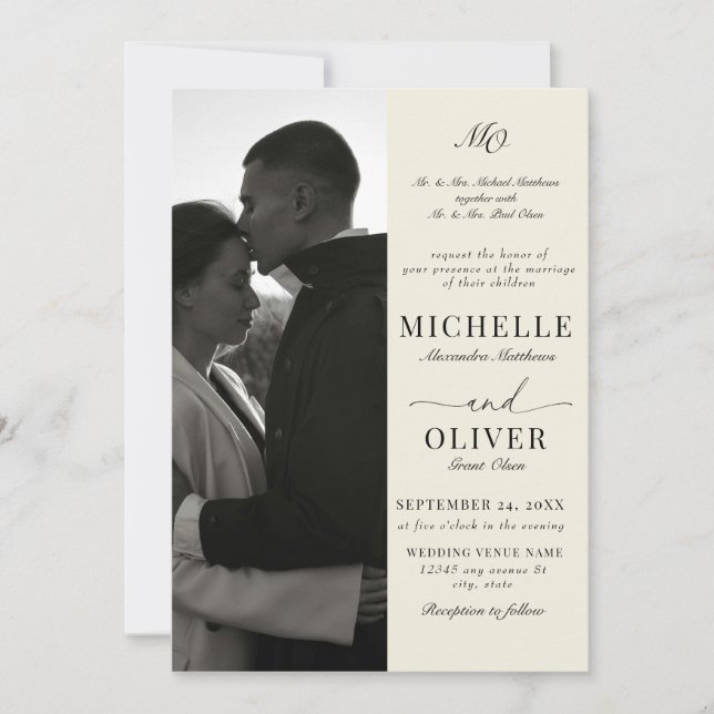 Calligraphy Classic Foto Elegante Hochzeit Einladung (Vorderseite)