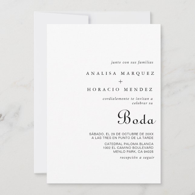 Calligraphy Classic Minimalistisch Boda Wedding Einladung (Vorderseite)