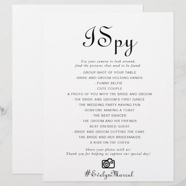 Calligraphy Classic Minimalistisch I Spy Wedding G (Vorne/Hinten)