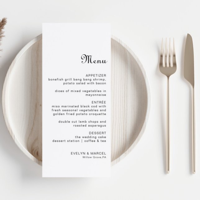 Calligraphy Classic Minimalistisch Wedding Menu Menükarte (Von Creator hochgeladen)