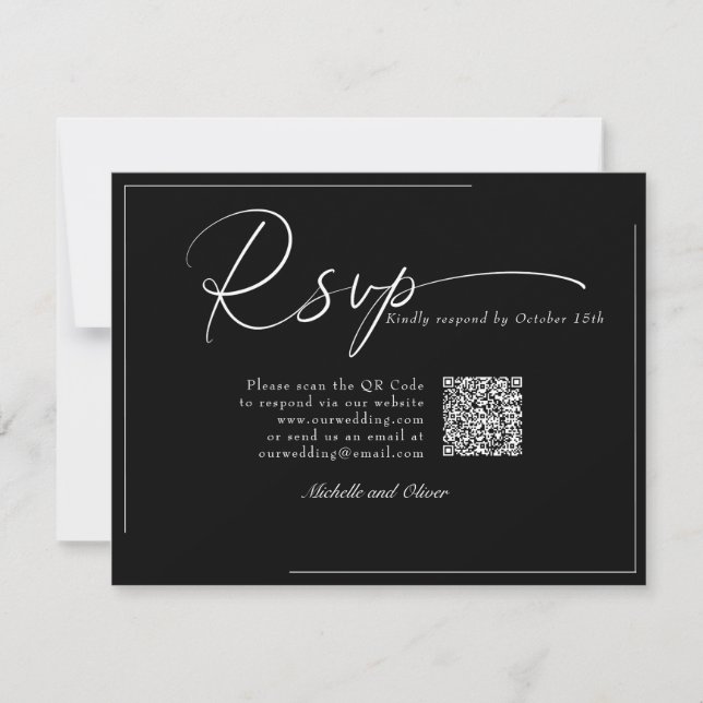 Calligraphy Classic Modern Wedding QR Code UAWG RSVP Karte (Vorderseite)