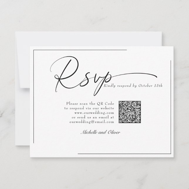 Calligraphy Classic Modern Wedding QR Code UAWG RSVP Karte (Vorderseite)