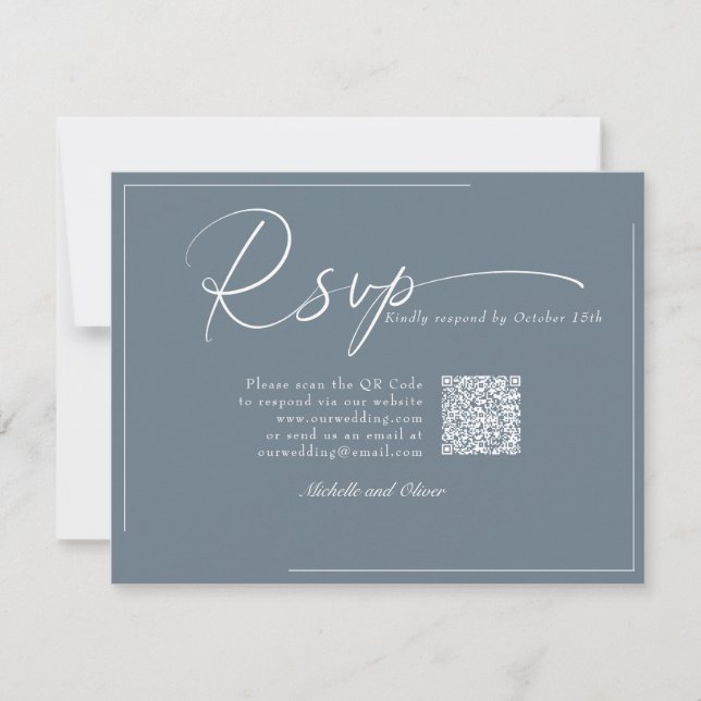 Calligraphy Classic Modern Wedding QR Code UAWG RSVP Karte (Vorderseite)