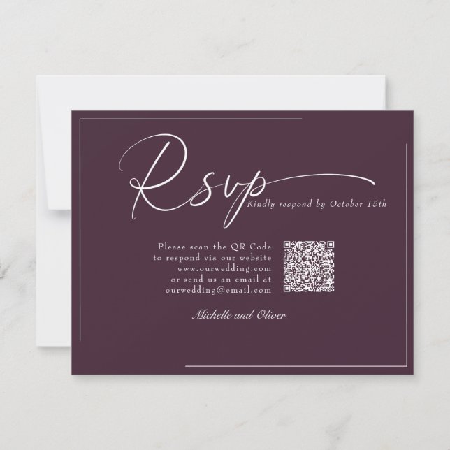 Calligraphy Classic Modern Wedding QR Code UAWG RSVP Karte (Vorderseite)