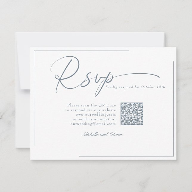 Calligraphy Classic Modern Wedding QR Code UAWG RSVP Karte (Vorderseite)