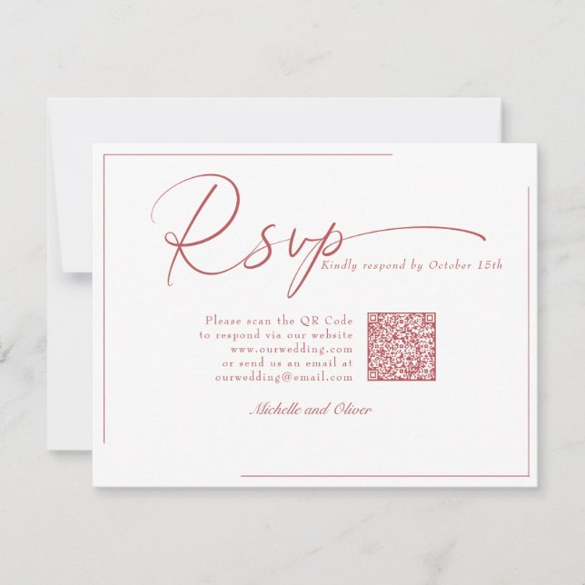 Calligraphy Classic Modern Wedding QR Code UAWG RSVP Karte (Vorderseite)
