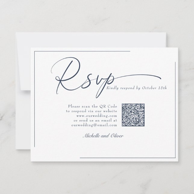 Calligraphy Classic Modern Wedding QR Code UAWG RSVP Karte (Vorderseite)