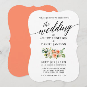 Calligraphy Coral Floral Wedding Einladung