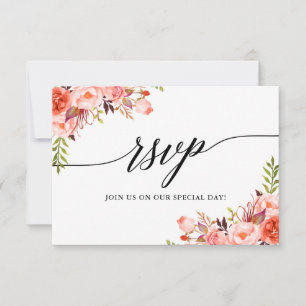 Calligraphy Coral Floral Wedding RSVP Meetingkarte