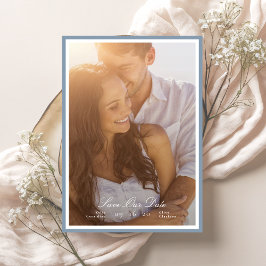 Calligraphy Dusty Blue Gerahmt Classic Foto Save The Date