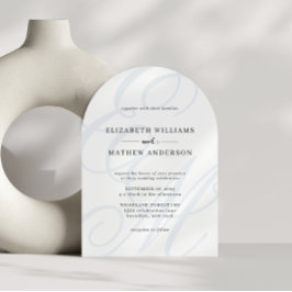 Calligraphy Dusty Blue Monogram Arch Wedding Einladung