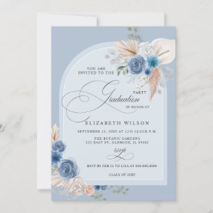 Calligraphy Dusty Blue Pampas Foto Abschluss Einladung