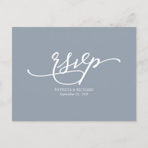 Calligraphy Dusty Blue Wedding RSVP Postcard Postkarte