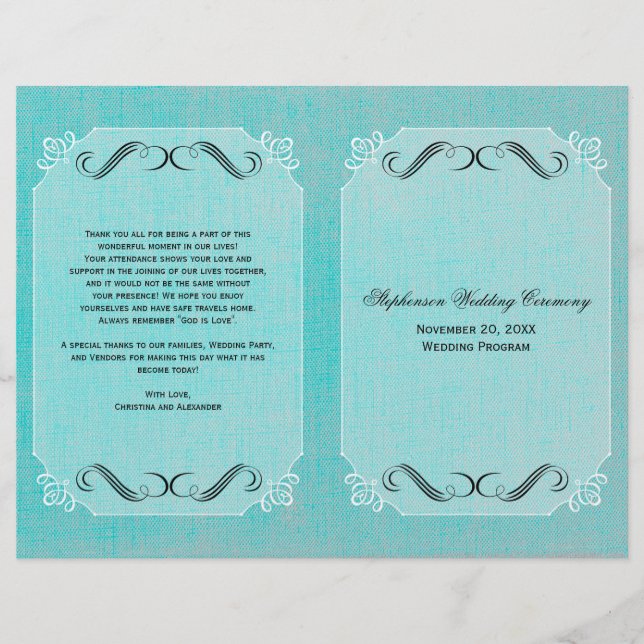 Calligraphy Elegance Vintag Linen Wedding Program (Vorderseite)