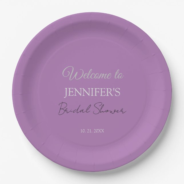 Calligraphy Elegant Lavender Welcome Brautparty Pappteller (Vorderseite)