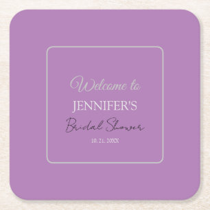 Calligraphy Elegant Lavender Welcome Brautparty Rechteckiger Pappuntersetzer