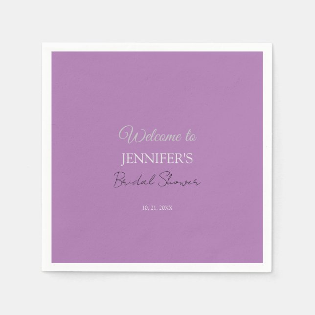 Calligraphy Elegant Lavender Welcome Brautparty Serviette (Vorderseite)