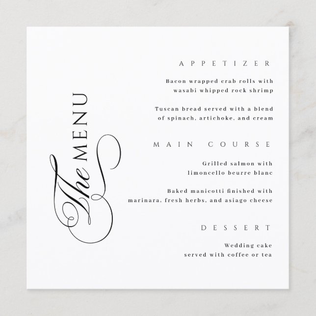 Calligraphy Elegant Square Wedding Menu Menükarte (Vorderseite)