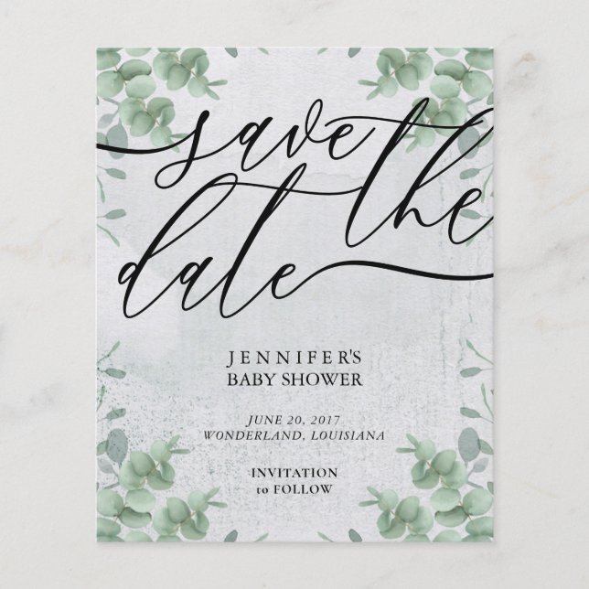Calligraphy Eucalyptus budget special BABY shower Flyer (Vorne)