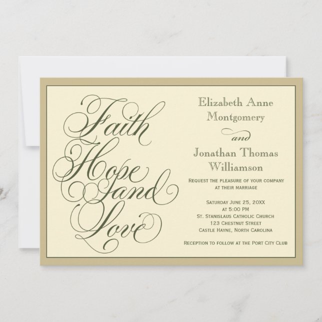Calligraphy Faith Hope Liebe Hochzeit Einladung (Vorderseite)