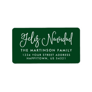 Calligraphy Feliz Navidad Green Adresse Adressaufkleber