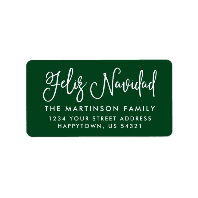 Calligraphy Feliz Navidad Green Adresse Adressaufkleber (Vorne)