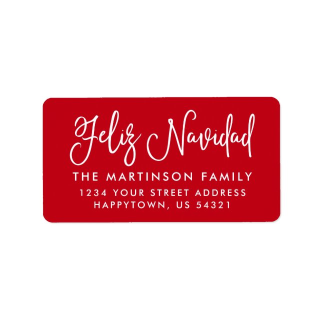 Calligraphy Feliz Navidad Red Address Adressaufkleber (Vorne)
