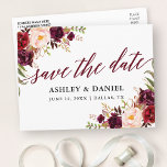 Calligraphy Floral Burgundy Save The Date Postkarte<br><div class="desc">Modern Elegant Calligraphy,  Watercolor Burgundy Floral Wedding Save The Date Postcard</div>