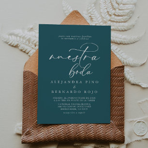 Calligraphy Formal Aquamarin Blue Nuestra Boda Wed Einladung