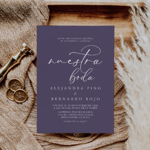 Calligraphy Formal Lila Nuestra Boda Wedding Einladung
