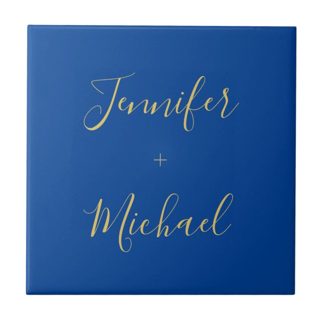 Calligraphy Gold Blue Color Custom Personal Edit Fliese (Vorderseite)