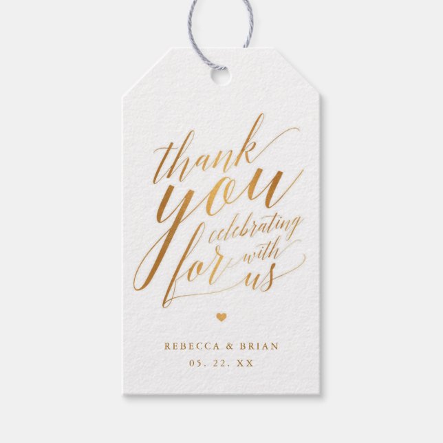 Calligraphy Gold Foil Wedding Vielen Dank für Ihr  Geschenkanhänger (Vorderseite)
