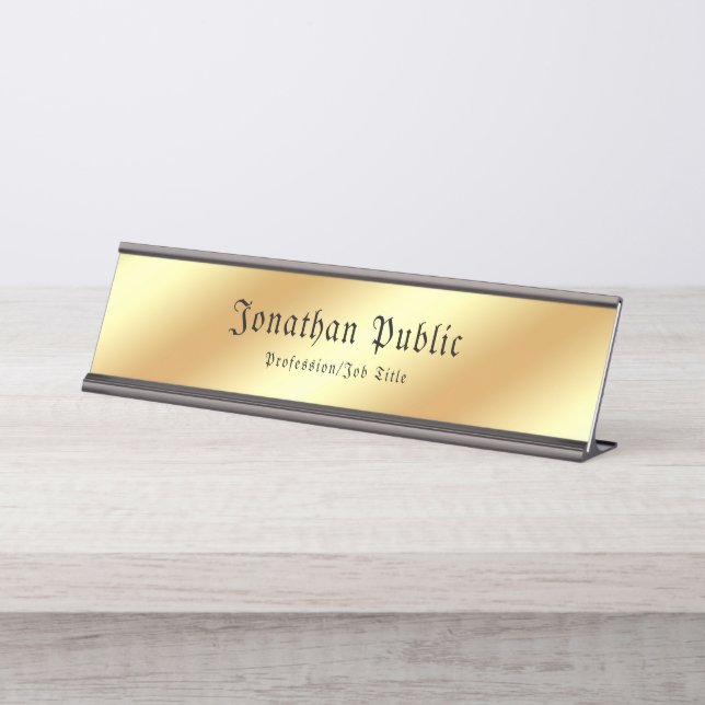 Calligraphy Gold Template Classic Text Elegant Schreibtischnamensplakette (Vorderseite )