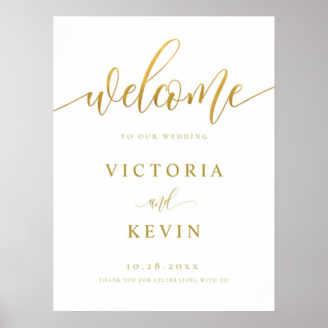 Calligraphy Gold Wedding Welcome Sign Poster (Vorne)