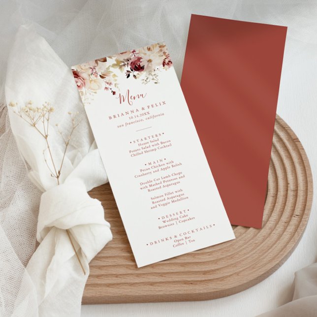 Calligraphy Graceful Floral Dinner Menükarte (Von Creator hochgeladen)