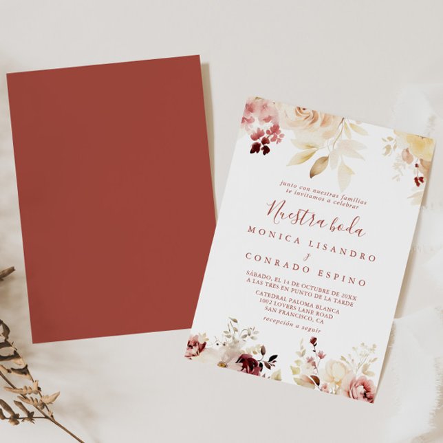 Calligraphy Graceful Floral Nuestra Boda Wedding Einladung (Von Creator hochgeladen)
