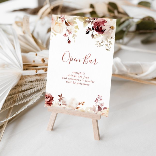 Calligraphy Graceful Floral Wedding Open Bar Sign Poster (Von Creator hochgeladen)