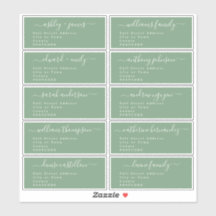 Calligraphy Green Guest Address Labels UK Layout