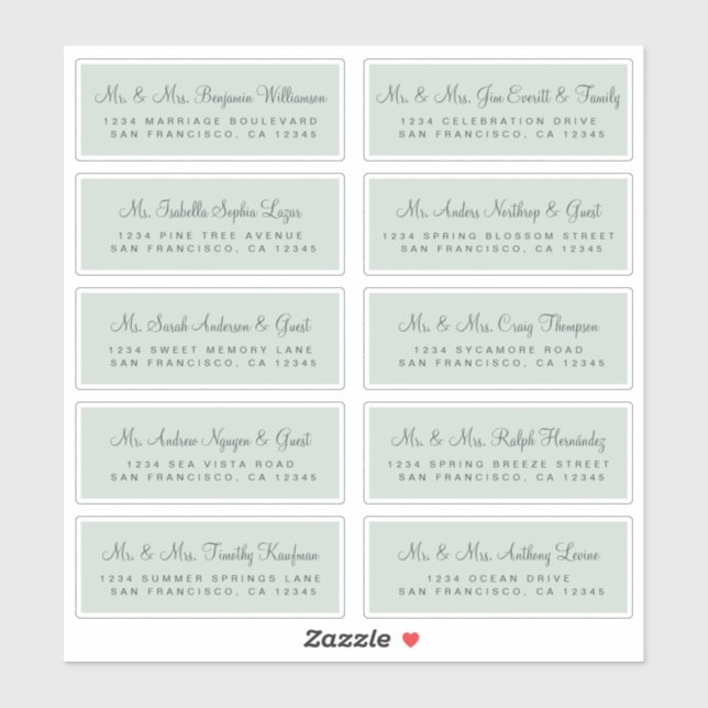 Calligraphy Green Wedding Guest Address Labels (Blatt)