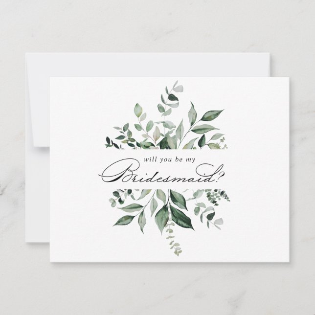 Calligraphy Greenery Bridesmaid Vorschlag Note Car Mitteilungskarte (Vorderseite)